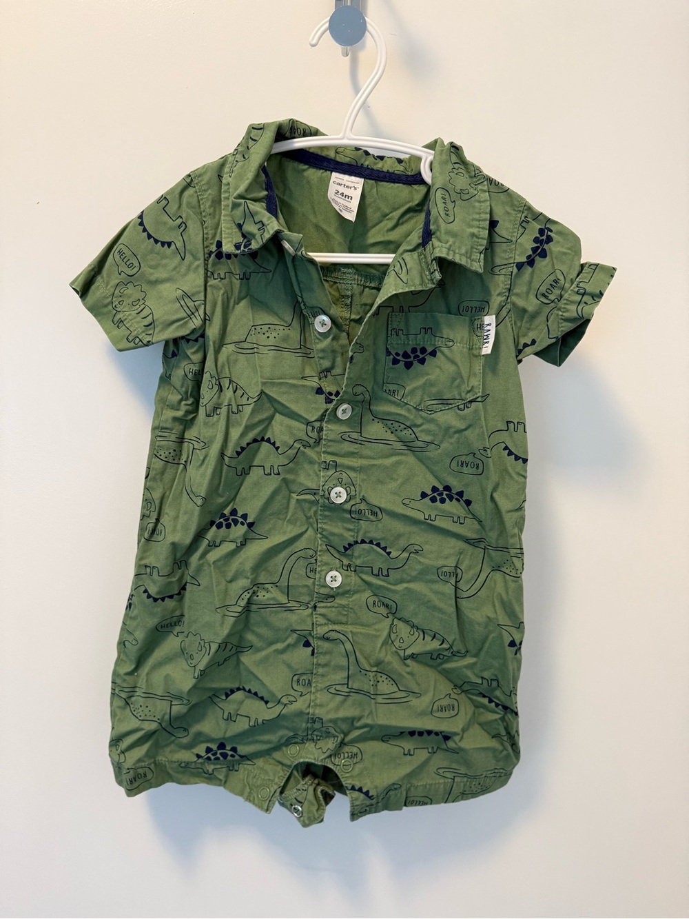 Carter's Green Toddler shorts romper with Navy Trim 24 months size